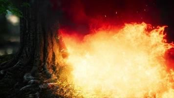 Wind blowing on a flaming trees during a forest fire photo