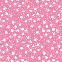 Little chamomile figures seamless pattern. Bright pink background with dots and white botanic elements. vector