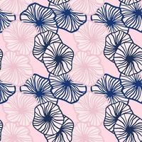 Pink and blue contoured flowers seamless pattern. Abstract botanic ornament in stylized artwork. vector