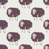 Seamless isolated pattern with purple sheeps ornament. Creative animal fluffy print on white background. vector