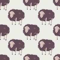 Seamless isolated pattern with purple sheeps ornament. Creative animal fluffy print on white background. vector