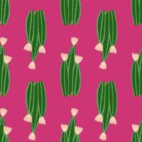 Blossom cactus seamless pattern in doodle style. Geometric cacti wallpaper. vector