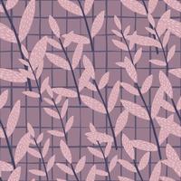 Pink foliage brances seamless pattern on violet background. Twigs endless wallpaper. Decorative backdrop vector