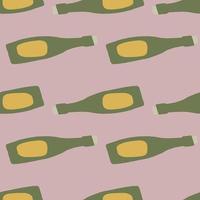 Dark wine seamless doodle pattern. Simple alcohol bottle shapes on light purple background. vector