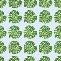 Modern tropical seamless pattern with monstera leaves on blue background. vector