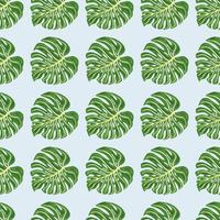 Modern tropical seamless pattern with monstera leaves on blue background. vector