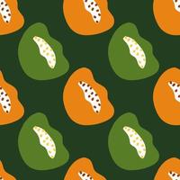 Doodle style seamless pattern with green and orange abstract figures shapes. Hand drawn scribble backdrop. vector