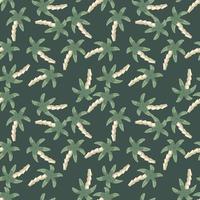 Chaotic palm tree seamless pattern on green background. Simple tropical wallpaper vector