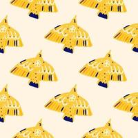 Bird creative silhouettes seamless hand drawn pattern. Yellow animal ornament on soft light background. vector