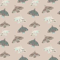 Seamless pattern with hand drawn bird ornament in white, beige and grey colors. Light pink background. vector