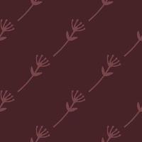 Floral minimalistic ornament seamless pattern with flower branches. Burgundy background. vector