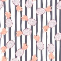 Random seamless pattern with organic pitaya shapes. Striped background in white and grey colors. vector