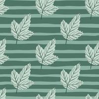 Pale seamless pattern with grey outline leaf silhouettes. Autumn backdrop with striped background. vector