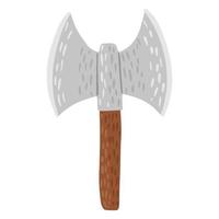 Double-sided axe isolated on white background. Cartoon cute weapon of viking in doodle style. vector