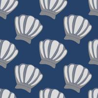 Seashells seamless pattern on blue background. Geometric sea ocean shell endless wallpaper. vector