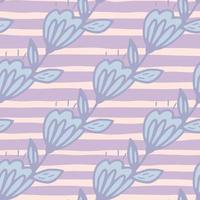 Diagonal located blue flowers on seamless pattern. Lilac background with lines. vector