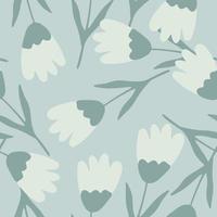 Beautiful tulip seamless pattern on light blue background. Abstract floral backdrop. Spring flower wallpaper. vector