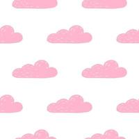Isolated seamless pattern with clouds simple ornament. Pink weather ornament on white background. vector