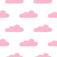 Isolated seamless pattern with clouds simple ornament. Pink weather ornament on white background. vector