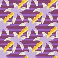 Purple colors palm tree elements seamless doodle pattern. Striped background. Hand drawn nature tropic backdrop. vector