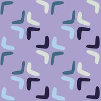 Seamless pattern with boomerang on purple background. Abstract shape endless wallpaper vector