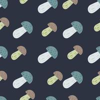 Vegetable seamless pattern with doodle mushroom elements. Navy blue background. Simple design. vector