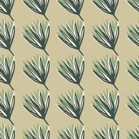 Simple minimalistic seamless floral pattern with bud tulip. Beige background with green and blue botanic ornament. vector