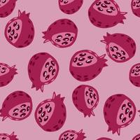 Seamless random garnet pattern. Stylized fruit print in pastel pallete artwork. Simple doodle backdrop. vector