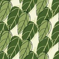 Seamless pattern with doodle outline leaves. Hand drawn botanic print in green tones on light background. vector