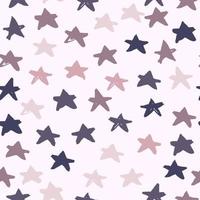 Multicolor star ornament seamless pattern. Hand drawn doodle elements in navy, pink and purple soft tones on white background. vector