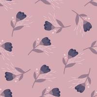 Random located folk flower figures in navy color seamless pattern. Light lilac background. vector