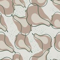 Doodle pale seamless pattern with contoured abstract pear ornament. Grey backgorund with splashes. Simple print. vector