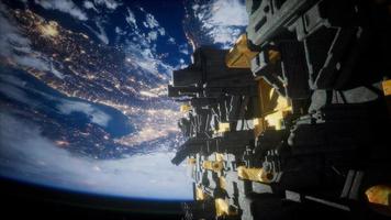 Spaceship with View on Space and Planet Earth photo