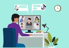 A man meeting online with a business team Telecommunication, remote operation and business communication concept vector