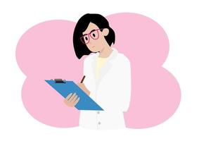 The nurse is taking notes about the patient's health and asking for some basic information.  Flat style cartoon illustration vector