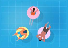 Seamless summer background with people relaxing on blown rings in swimming pool. vector