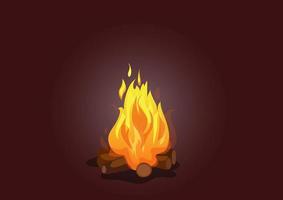 icono de fogata. vector de hoguera ardiente. llamas de leña, ilustración de dibujos animados de chimenea quemada.