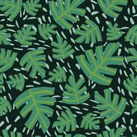 Contemporary tropical monstera leaves seamless pattern on black background. vector