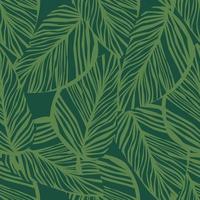 Abstract exotic plant seamless pattern on green background. Green leaf wallpaper. vector