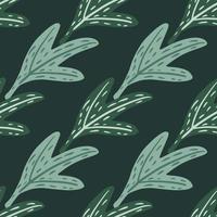 Seamless pattern with botanic leaf shapes in abstract style. Dark green palette nature foliage backdrop. vector