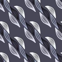 Floral seamless pattern with outline leaves in dark tones. vector