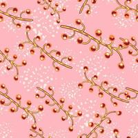 Seamless random pattern with orange bright berry branches silhouettes print. Pink background with splashes. vector