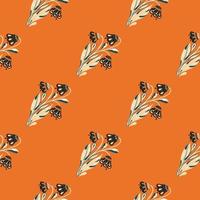 Botanic seamless pattern with abstract flowers bouquet print. Bright orange background. Vintage style. vector