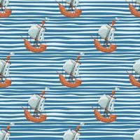 Pirate sailboat seamless pattern. Geometric boat and waves boys wallpaper. vector