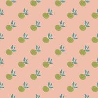 Natural seamless pattern with small green mandarin elements print. Pink pastel background. vector