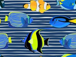 Fish underwater with bubbles. Undersea seamless pattern. vector