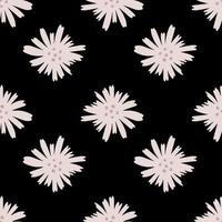 Geometric daisy pattern in doodle style on black background. Chamomile flowers seamless pattern. vector