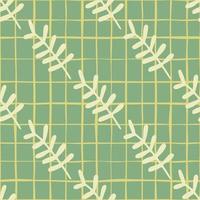 Botanic floral branches seamless pattern. Yellow elements on pastel background with green stripe. vector