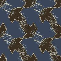 Grunge maple leaves seamless pattern on blue background. Autumn leaf wallpaper. vector