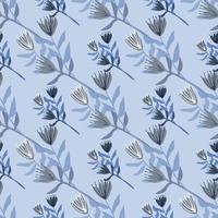 Simple stylized floral seamless pattern with tulips. Flower silhouettes and background with grey and blue colors. vector